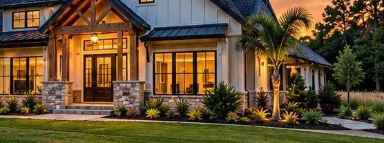 Concept image of a Florida-style home with landscaped entrance.